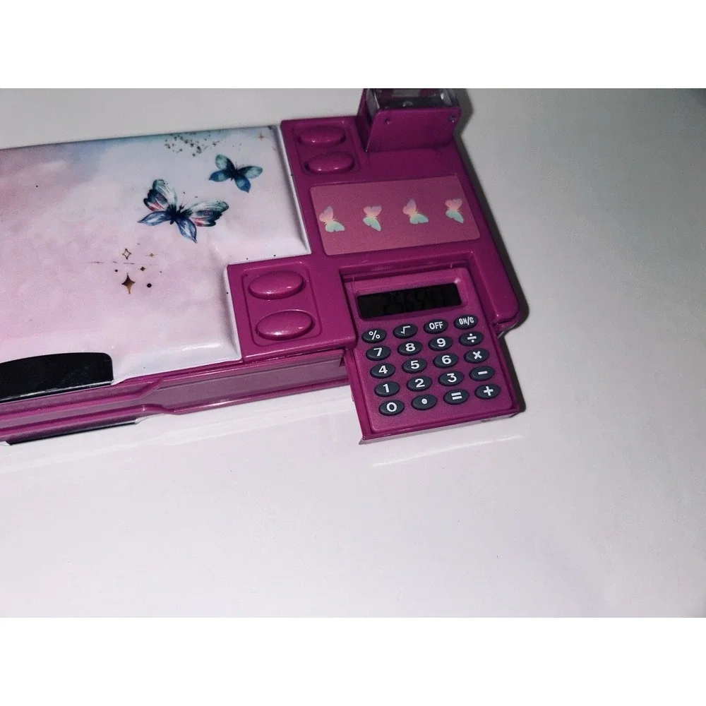 Fun Pencil Case With Calculator ,sharpener,hidden Pockets